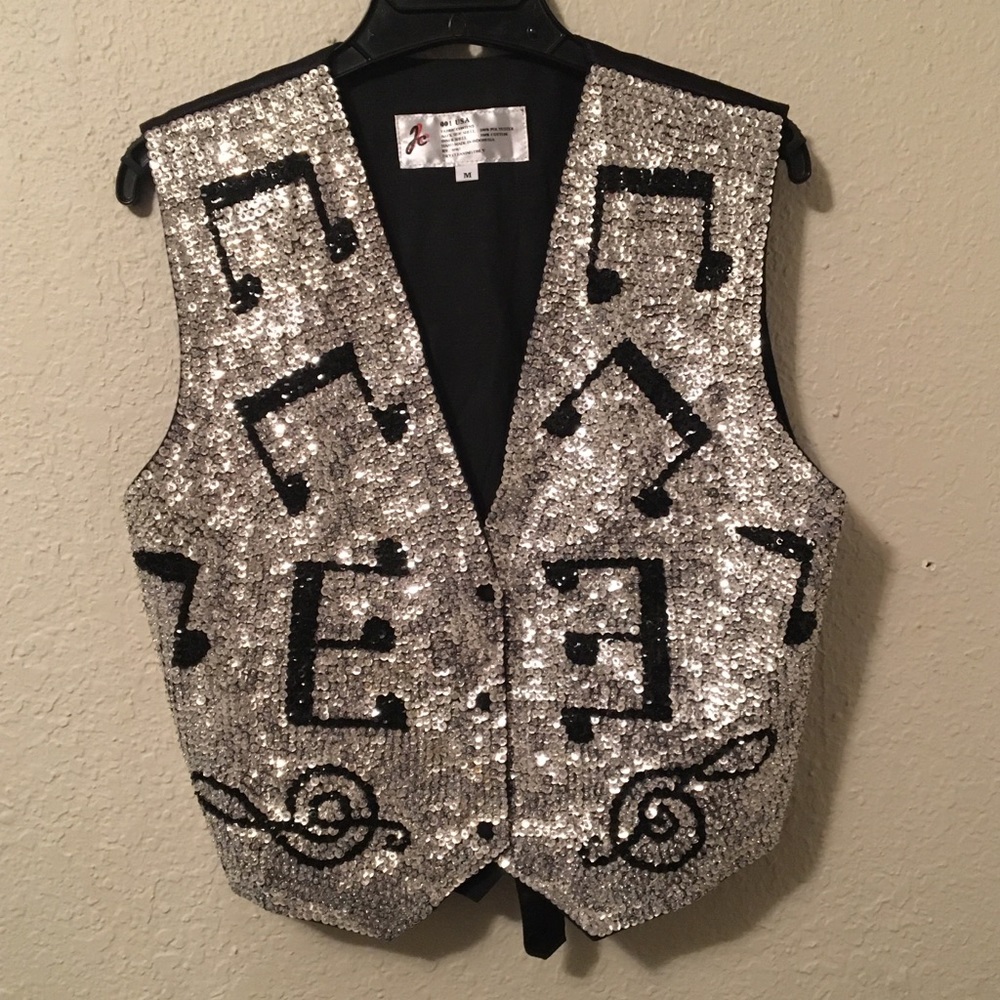 Vintage 90’s JC Sequin Silver Musicals Note Vest